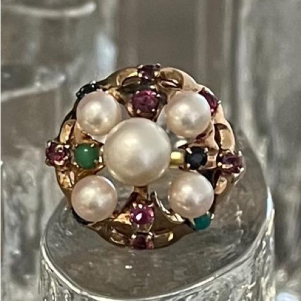 14k solid gold and multi stone ring